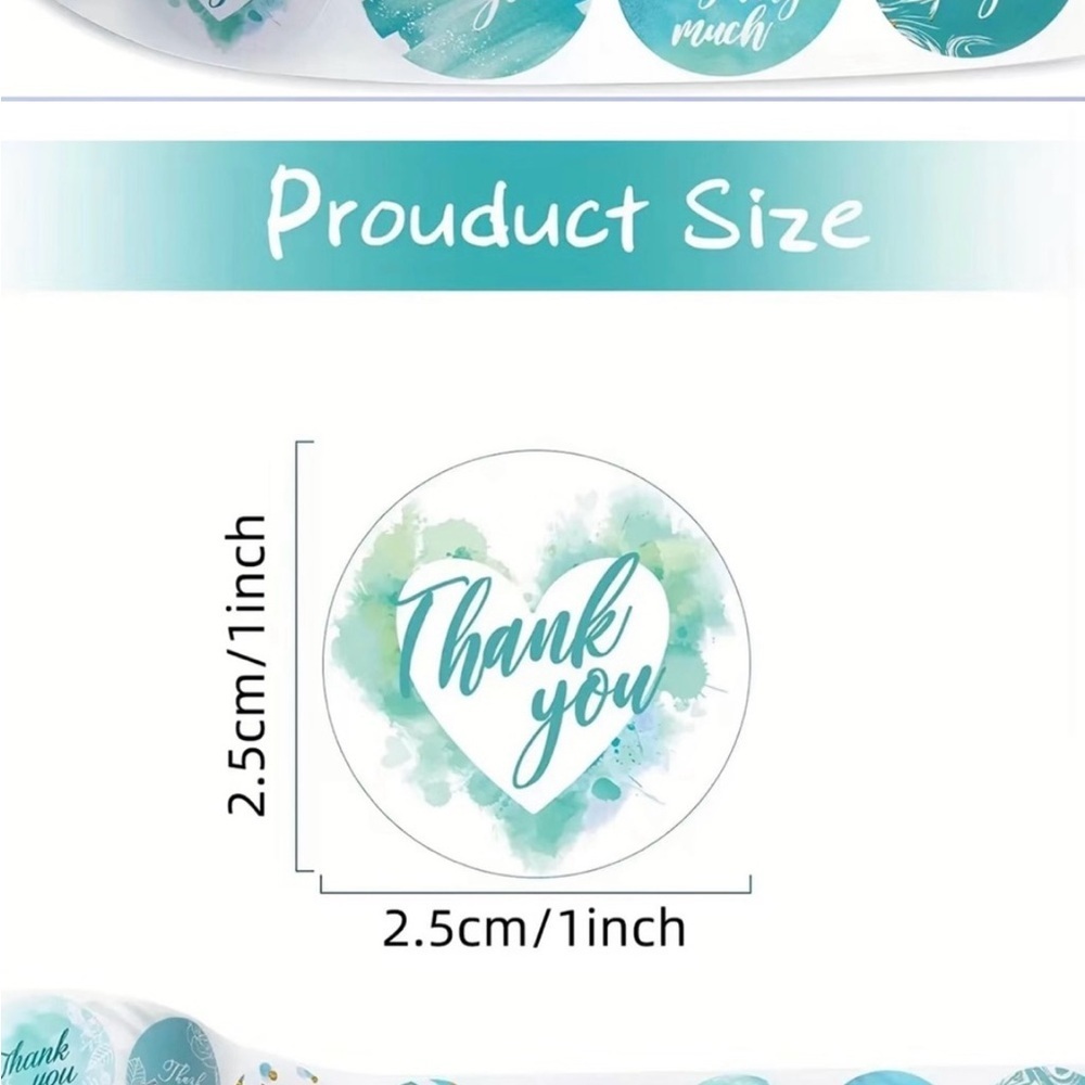 500- Thank You Stickers Roll - Teal and White - Picture 2 of 3